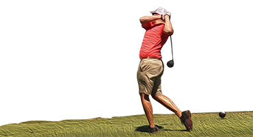Pensionär auf Golfplatz beim Abschlag