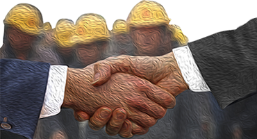 Handschlag vor Belegschaft
